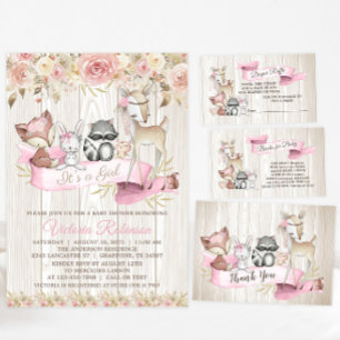 Invitation Forêt rustique douce Baby shower animal