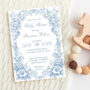 Carte D'accompagnement Élégante tombole de baby shower bleu poussiéreux