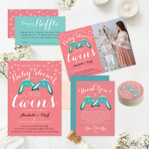 Carte D'accompagnement Fête de Baby shower de caleçon de corail turquoise