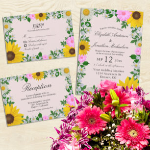 Cartons Réponse Mariage floral rustique Tournesol Daisy