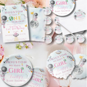 Invitation Houston Nous Avons Une Fille baby shower Astronaut