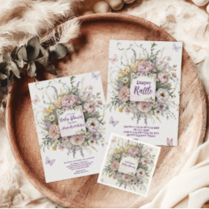 Invitation Baby shower des papillons Fleurs sauvages Boho