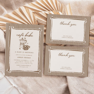 Carte De Remerciements Baby-Shower Vintage Brun Rayé