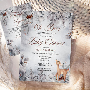 Invitation Oh Deer Rustic Winter Floral Baby shower