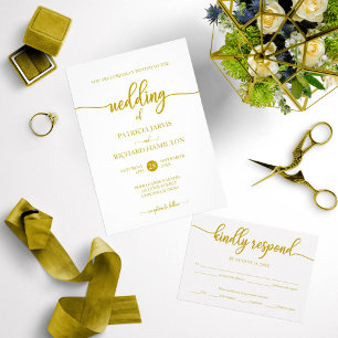 Invitation Élégant Mariage De Calligraphie Or Et Blanc