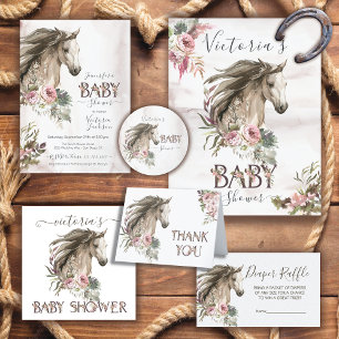 Sticker Rond Baby shower Floral Horse Ranch