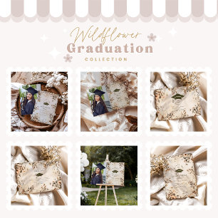 Invitation Photo Rustic Vintage Fleur sauvage Bloom Graduatio