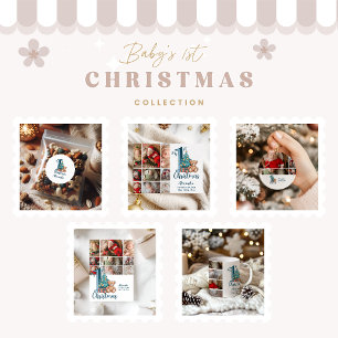 Cartes Pour Fêtes Annuelles 8 Photo Blue Teddy Baby 1er Noël