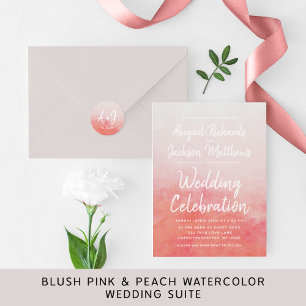 Faire-part de mariage d'aquarelle rose et rose pâl