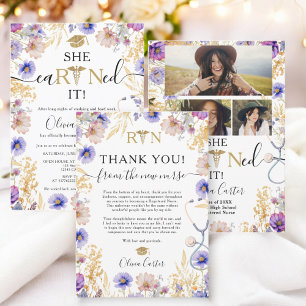 Invitation Elle A Gagné Il Fleur sauvage Gold RN Graduation P