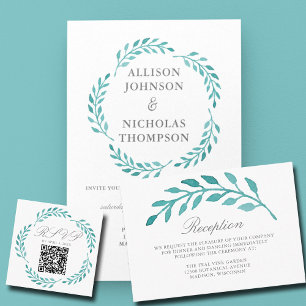 Invitation Fête des mariées botanique Turquoise simple