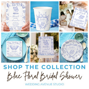 Étiquette Personnalisée Blue Chinoiserie Fête des mariées fl