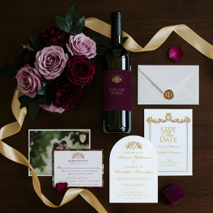 Invitation Royal Muse Médiéval Imaginaire Plum Floral Mariage