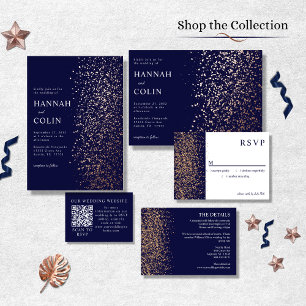 Invitation En Aluminium Rose de la Marine Romantique Gold Stardust Foil Ph