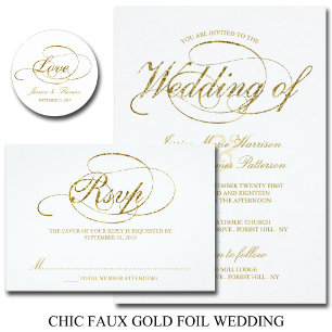Chic Faux Gold Foil Script Faire-part de mariage