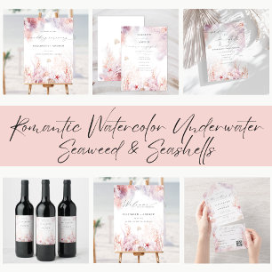 Invitation Coquillages Chics Coral sous-marin QR Code Mariage