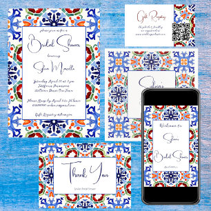Chemin De Table Court Bleu mexicain coloré talavera espagnol imprimé