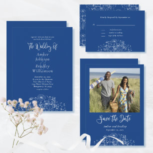 Fleur sauvage Royal Bleu Blanc Boho Wedding RSVP