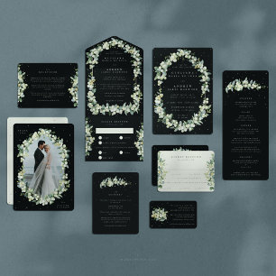 Invitation Elégant Mariage Black Snowberry+Eucalyptus