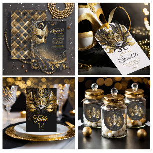 Invitation Sweet 16 Masquerade Black Gold ID1032
