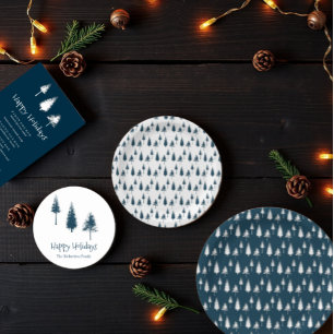 Papier Cadeau Arbres d'hiver bleu marine