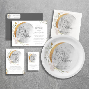 Carte D'accompagnement Baby shower de lune fleurie de tombola de couche