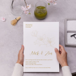 Fleur d'or noir Faire-part de mariage blanc minima