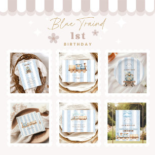 Serviette En Papier Train bleu vintage 1er anniversaire