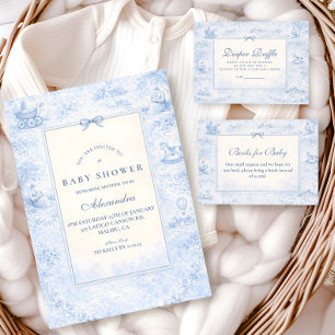 Invitation Bain de bébé Toile de Jouy vintage