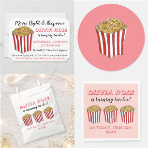 Invitation Cinéma Nuit Slepover Popcorn Fête Anniversaire Rou