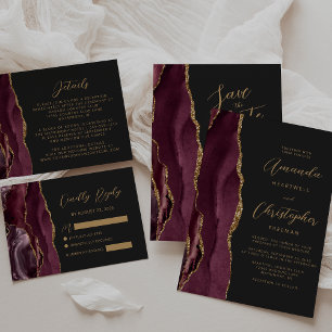 Invitation Mariage d'ardoise d'Agate Or Bourgogne moderne