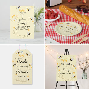 Sticker Rond Bumble Bee 1er Anniversaire Joyeux Jour des abeill