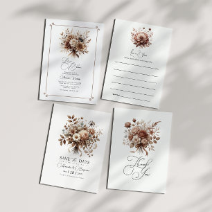 Carte De Remerciements Mocha Mousse Floral Neutre Élégant