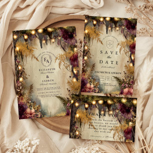 Carte De Remerciements Lumières de la Forêt Enchantée Mariage Floral