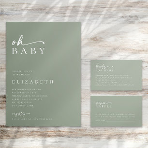 Invitation Oh Baby Sage Green Baby shower de script minimalis