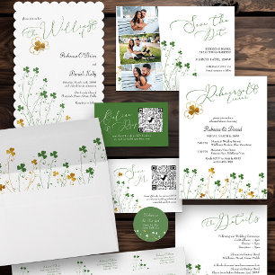 Sticker Rond Fleur sauvage shamrock Vert Mariage or 