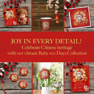 Serviette En Papier Chinois Traditionnel Bébé 100 Jours 百 日 Invitation