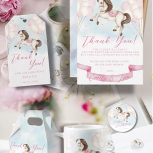 Carte De Remerciements Baby shower Fairytale Pony Stars Pink Balloons
