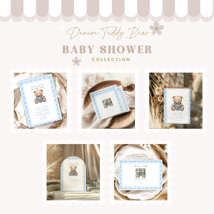 Invitation Cute Denim Teddy Bear Baby shower