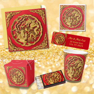 Serviette En Papier Dragon Phoenix Red Gold Mariage chinois