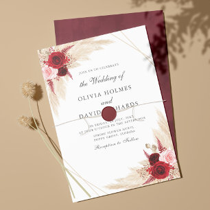 Invitation Tout En Un Bourgogne Roses et Pampas Grass tout en un Invitat