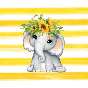 Invitation Baby shower Eléphant Fille Tournesol Chic