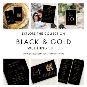 Carte D'accompagnement Calligraphie Black Gold QR Code Détails du Mariage