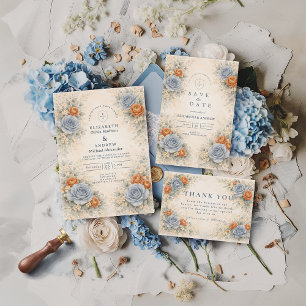 Invitation Mariage Botanique Rose Bleue