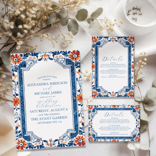 Invitation Tout En Un Bleu Méditerranée Italien Carrelage Mariage