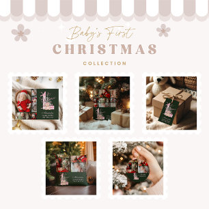 Cartes Pour Fêtes Annuelles 2 Photo Pink Green Baby First Christmas