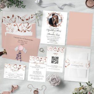 Invitation Monogram Floral Rose Gold Foil Mariage photo Menu