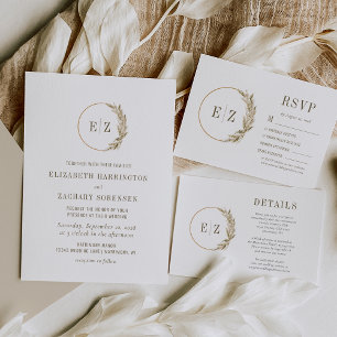 Invitation Boho Pampas Grass Monogramme Wreath Mariage beige