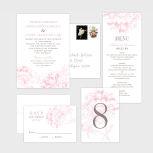 Invitation Élégant Mariage rose gris floral pivoine