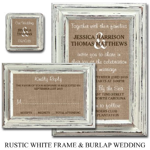 Invitation Collection de Mariages Rustic White Frame & Burlap